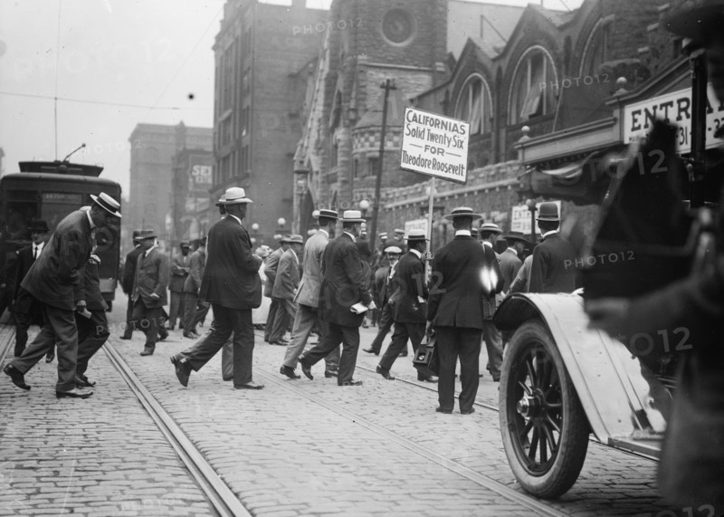 Cal[ifornia] Delegation entering Coliseum, 1912. Creator: Bain News Service.