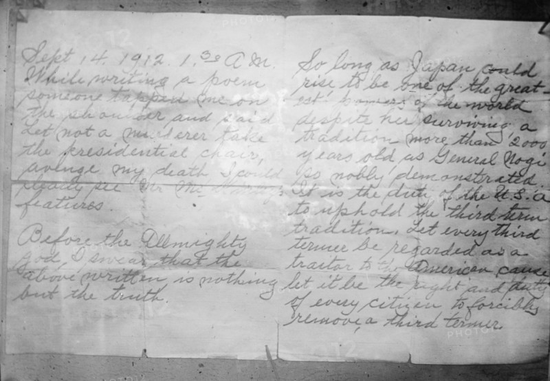 Schrank's writing, 1912. Creator: Bain News Service.