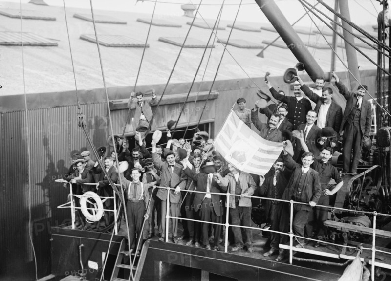 Greeks departing on MADONNA, 1912. Creator: Bain News Service.