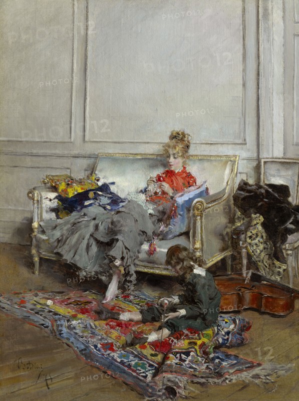 Young Woman Crocheting, 1875. Creator: Giovanni Boldini.