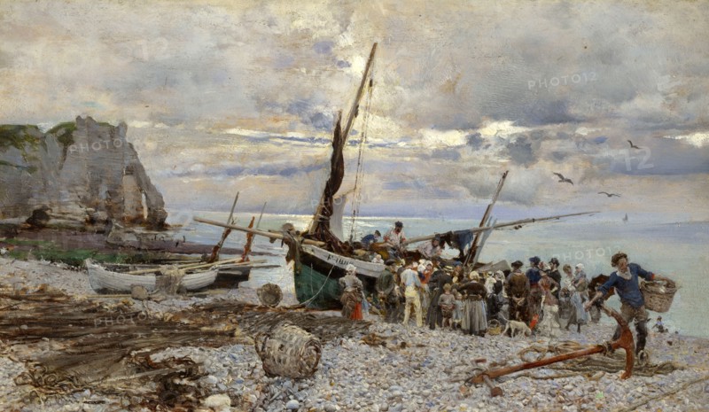 Return Of The Fishing Boats, Étretat, 1879. Creator: Giovanni Boldini.