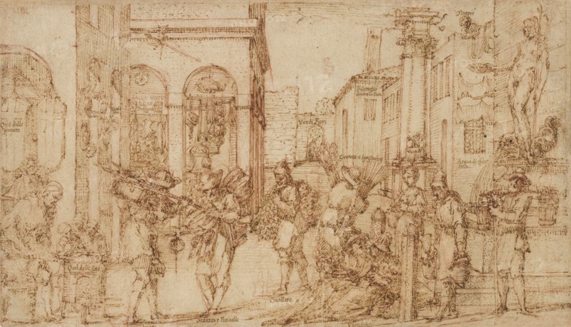 Street With Tradesmen, late 16th-early 17th century.. Creator: Giovanni Maria Tamburini.
