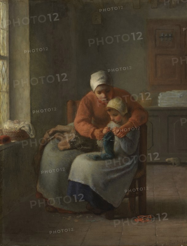 The Knitting Lesson, c1860. Creator: Jean Francois Millet.