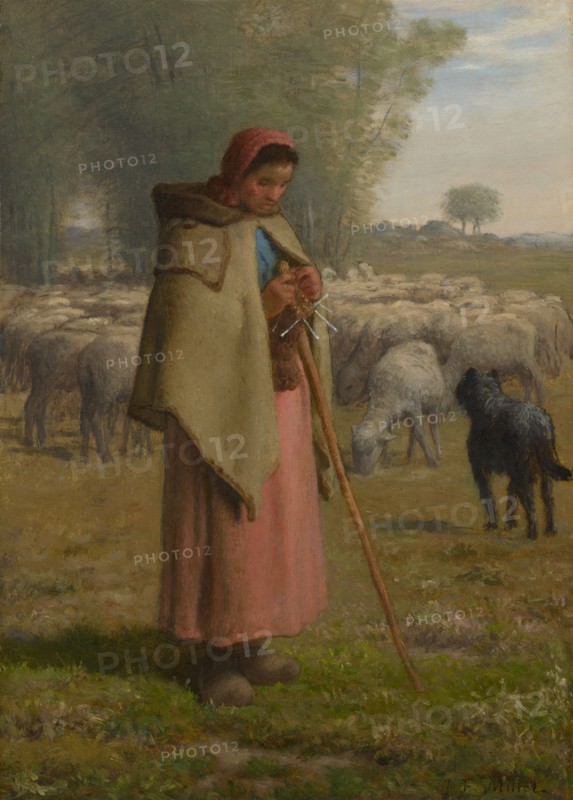 Young Girl Guarding Her Sheep, c1860-62. Creator: Jean Francois Millet.