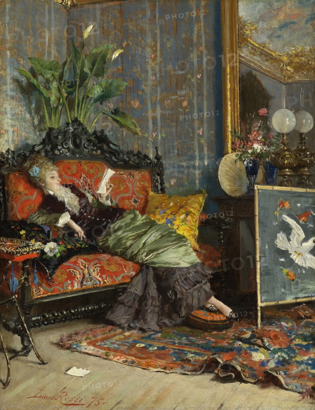 Young Woman Reading, 1875. Creator: Lucius Rossi.