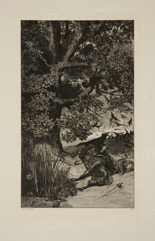Intermezzi, Opus Iv, Bl. 11: Gefallener Reiter (Fallen Rider), 1881. Creator: Max Klinger.