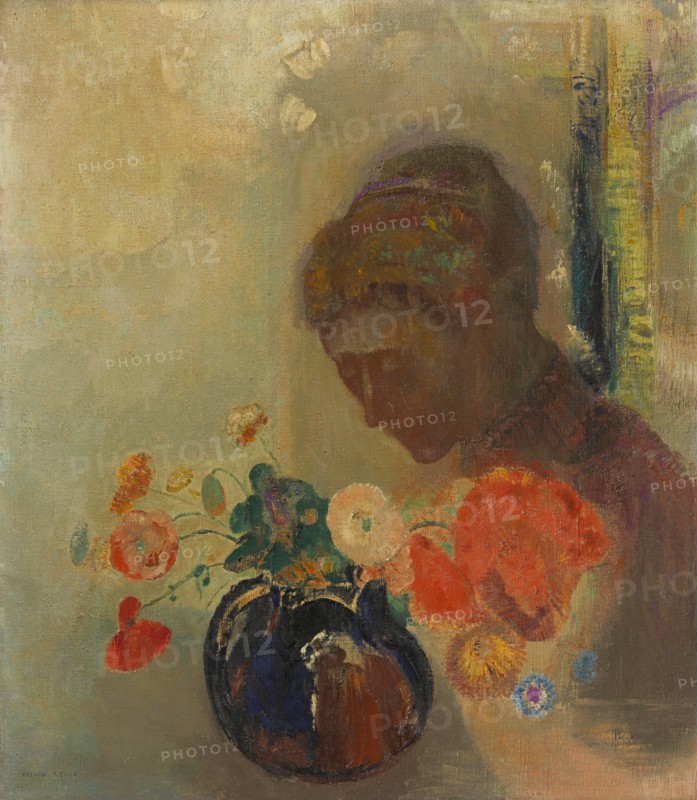 Woman With A Vase Of Flowers, c1903. Creator: Odilon Redon.