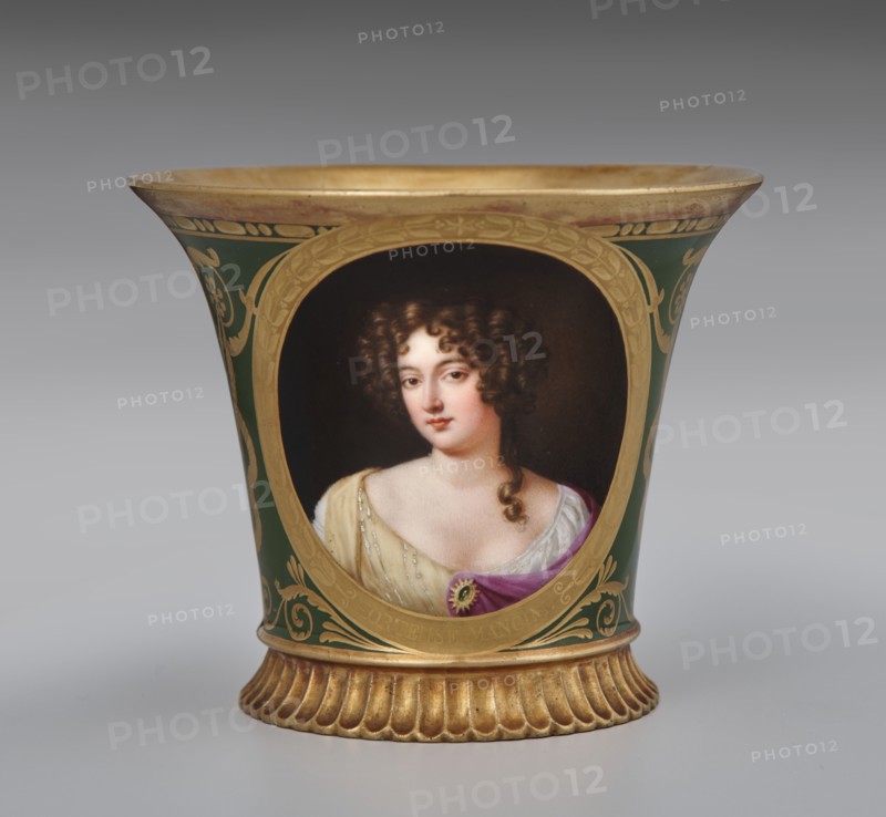 Cup (Tasse Jasmin À Pied Cannelé, 1St Size) With Portrait Of Hortense Mancini, Duchess..., 1811. Creator: Unknown.