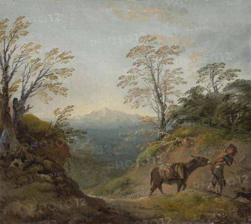 Wooded Landscape With A Boy Leading A Donkey And Dog, And An Extensive Panorama With..., early 1760s Creator: Thomas Gainsborough.