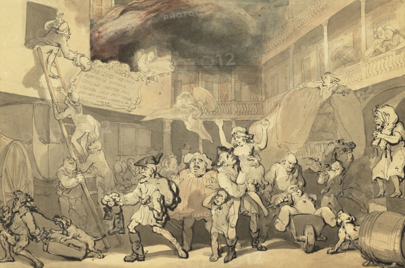 Peregrine Rescuing Emilia From The Inn Fire, c1786. Creator: Thomas Rowlandson.
