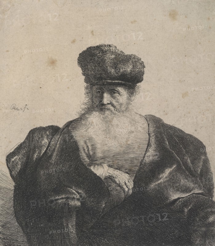 Old man with beard, fur cap, and velvet cloak, c.1631. Creator: Rembrandt Harmensz van Rijn.