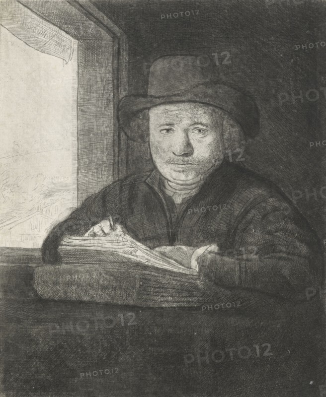 Self-portrait etching at a window, 1648. Creator: Rembrandt Harmensz van Rijn.