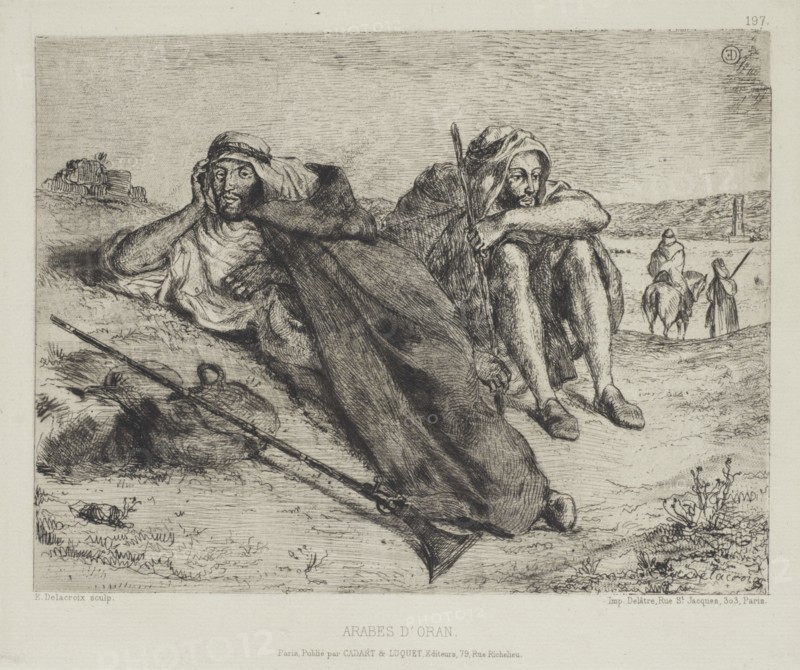 Eaux-Fortes Modernes. Plate 197. Arabes d'Oran (Arabs of Oran), 1833. Creator: Eugene Delacroix.