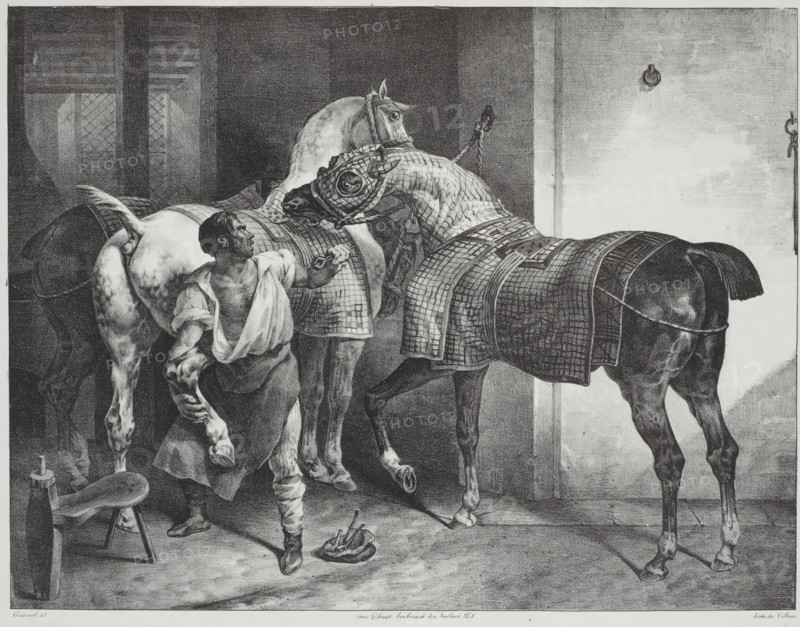 Le maréchal anglais (The English blacksmith). From 'Études de chevaux, Grands chevaux'..., 1822. Creator: Theodore Gericault.