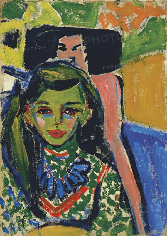 Fränzi in front of Carved Chair, 1910. Creator: Ernst Kirchner.