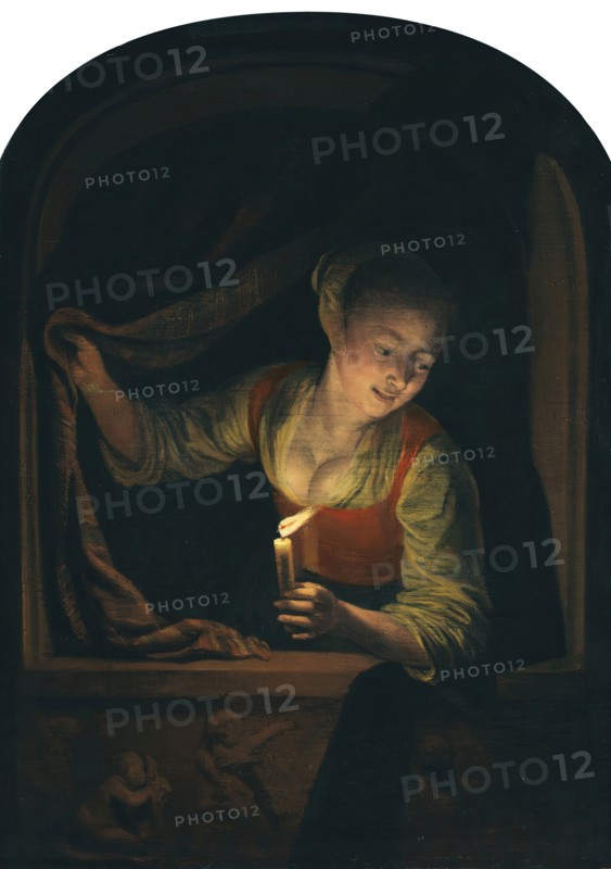 Young Woman with a Lighted Candle at a Window, 1658. Creator: Gerrit Dou.