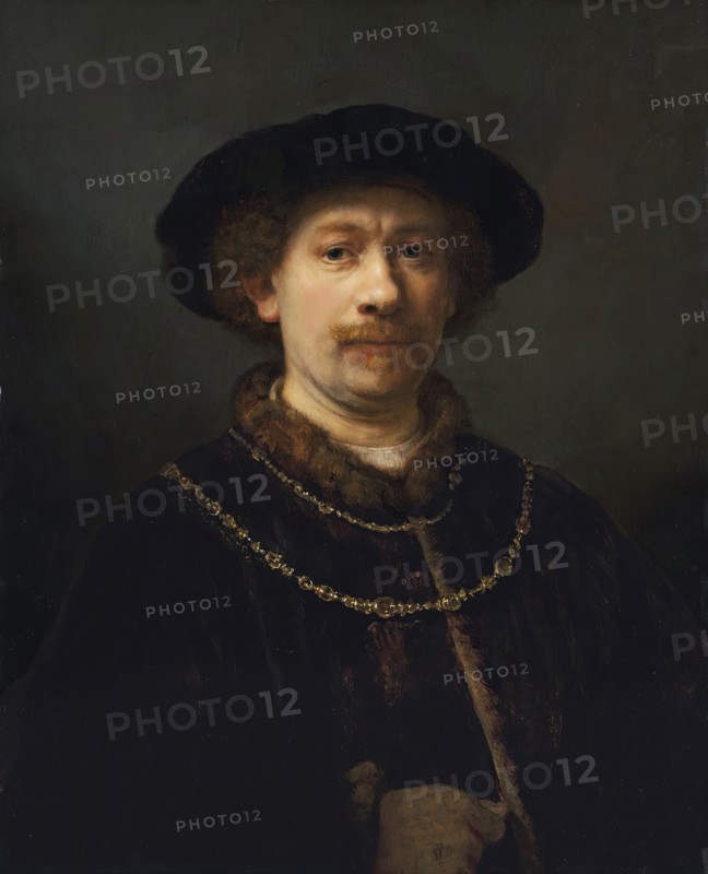 Self-portrait wearing a hat and two Chains, 1642. Creator: Rembrandt Harmensz van Rijn.
