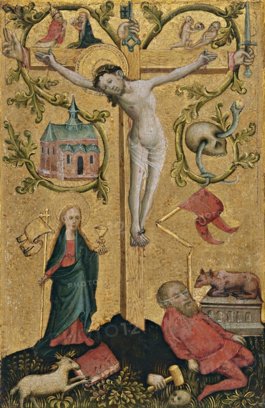 Diptych with symbols of the Virgin and Redeeming Christ: Christ with the Cross as Redemptor..., 1410 Creator: Anon.