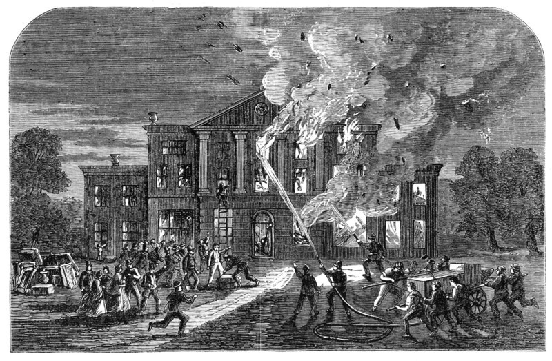 Burning of Pengwern Hall, near St. Asaph, the seat of Lord Mostyn, 1864. Creator: Unknown.