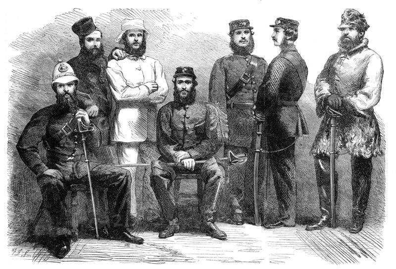 Police guard of the British Legation at Pekin, 1864. Creator: Frederick John Skill.