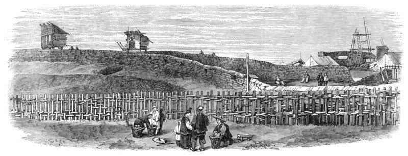 The Taeping Rebellion in China: outside of the stockade where the Wang was beheaded, 1864. Creator: Unknown.