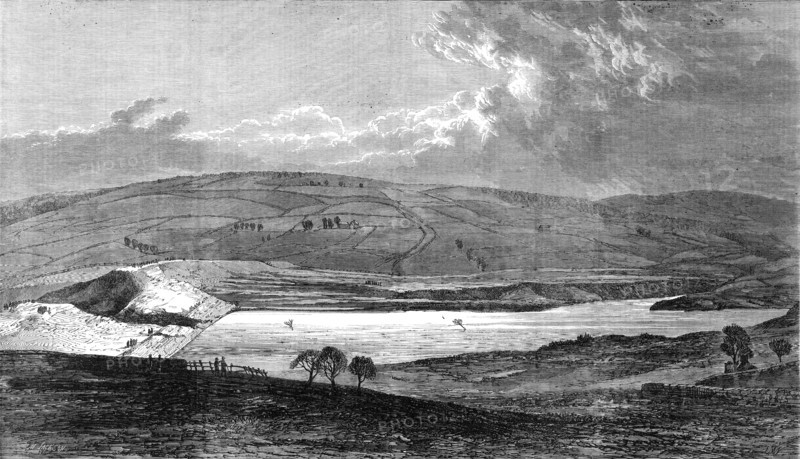 The Flood at Sheffield: view of the Bradfield Reservoir, showing the broken dam..., 1864. Creator: Mason Jackson.