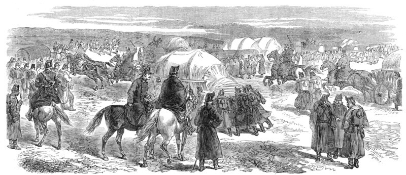 Illustrations of the War in Denmark: artillery baggage-waggons encamped near Kolding, 1864. Creator: Unknown.