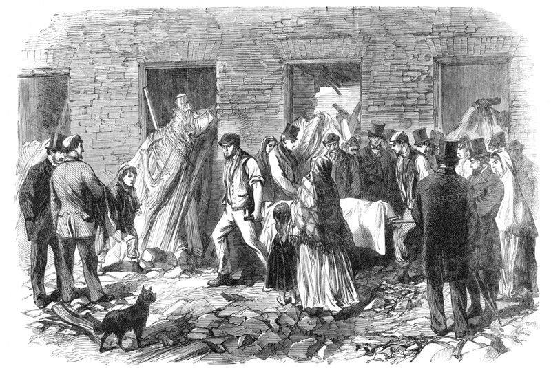 Illustrations of the Flood at Sheffield:...conveying the dead..., Malin Bridge, 1864. Creator: Unknown.
