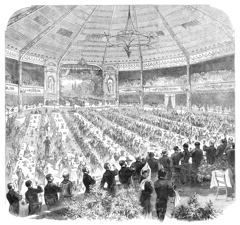 The Shakspeare Commemoration: banquet in the pavilion, Stratford-on-Avon...Earl of Carlisle..., 1864 Creator: Unknown.