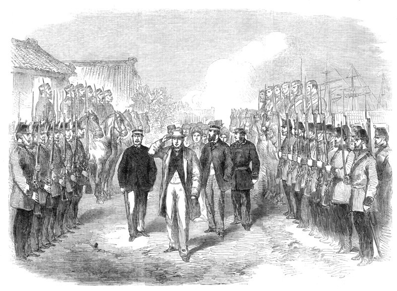 Landing of Sir Rutherford Alcock, K.C.B., at Yokohama, Japan, 1864. Creator: Unknown.