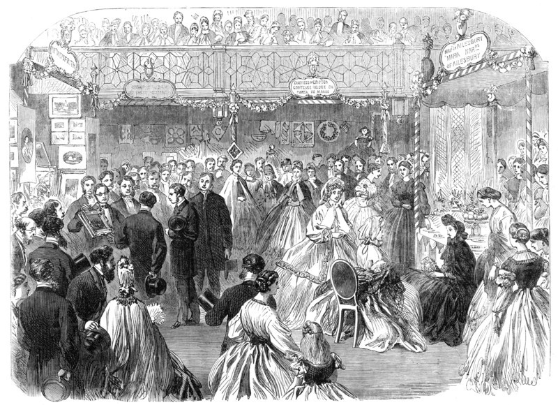 Bazaar at St. James's Hall in aid of the French Protestant schools in Soho, 1864. Creator: Unknown.