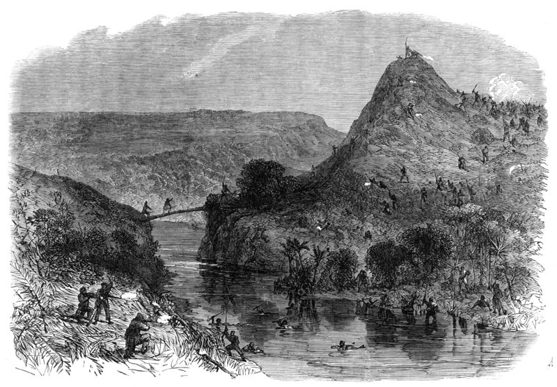 Fight at Waiari, on the Mangapiko River, New Zealand, on the 11th of February, 1864. Creator: Unknown.