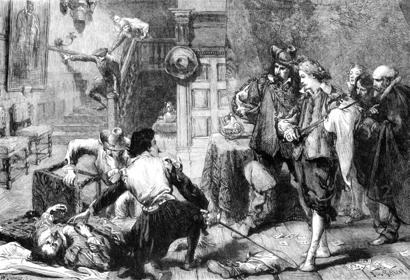 A Tavern Brawl, by John Gilbert,...Exhibition of the Society of Painters in Water Colours, 1864. Creator: W Thomas.
