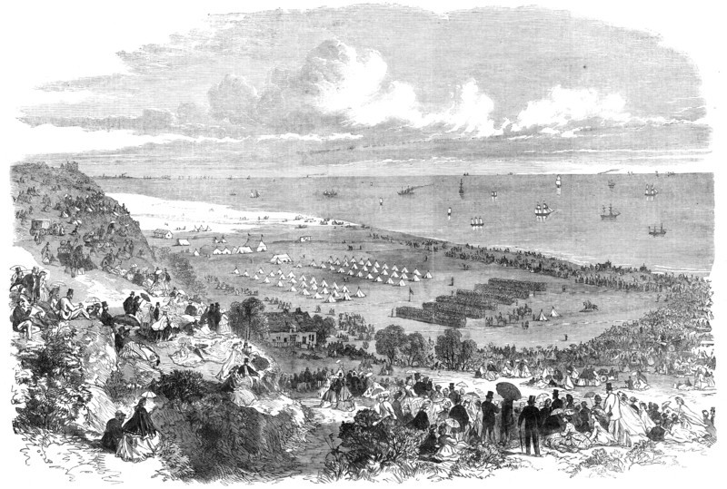 Encampment and review of the Suffolk Volunteer Corps at Lowestoft, 1865. Creator: Unknown.