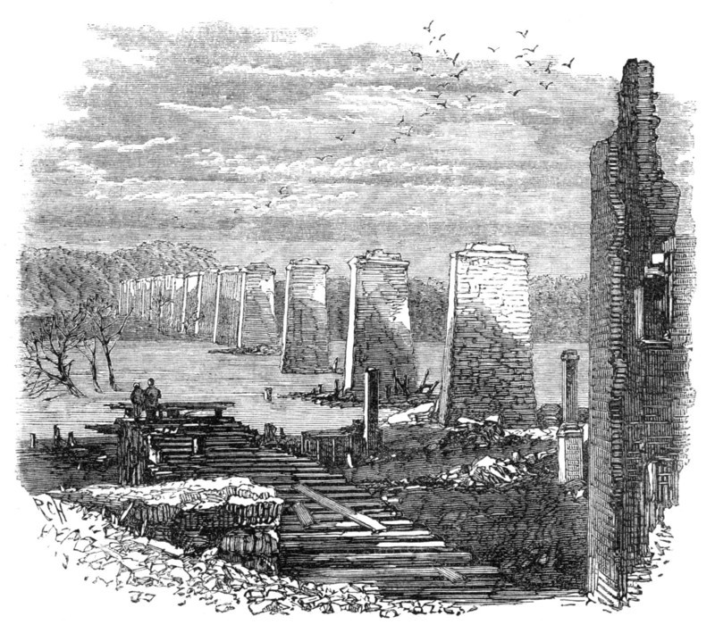 Richmond, Virginia: ruins of the railway bridge, 1865. Creator: Unknown.