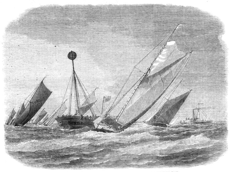 Sailing-barge on the Thames: rounding the Nore Light-ship, 1865. Creator: Unknown.