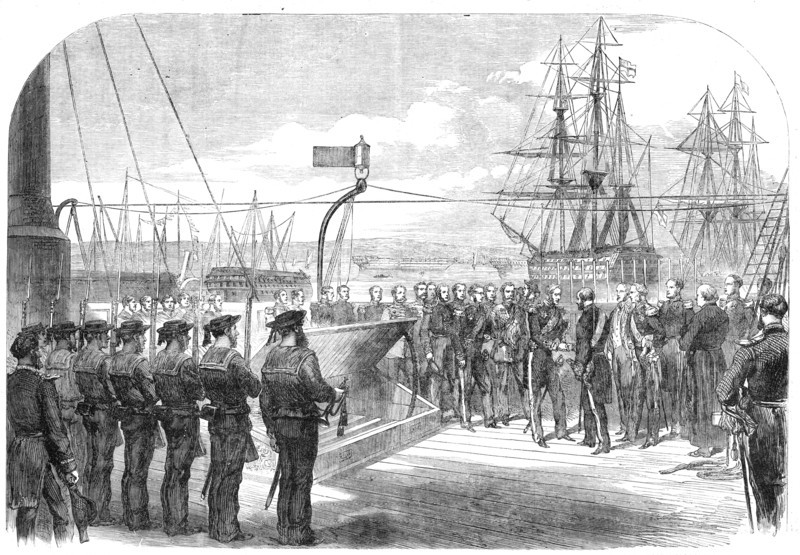 The International Naval Festival at Portsmouth: the French Minister receiving Admiral Seymour, 1865. Creator: Unknown.