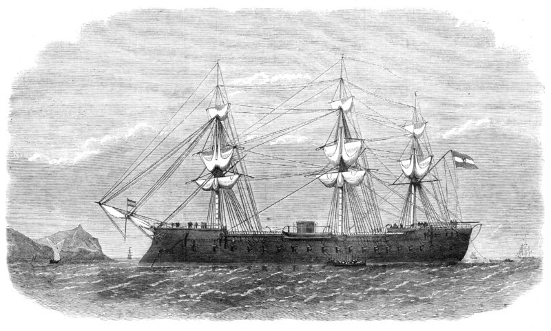 The Spanish iron-clad frigate Numancia in the harbour of Callao, 1865. Creator: Unknown.