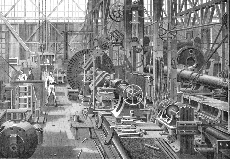 A visit to Penn's Marine Engine Factory, at Greenwich: turning a crank axle, 1865. Creator: Unknown.