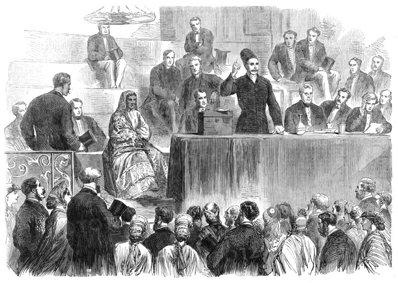 The Social Science Congress at Sheffield: Sir Manockjee Cursetjee...on education in India, 1865. Creator: Unknown.