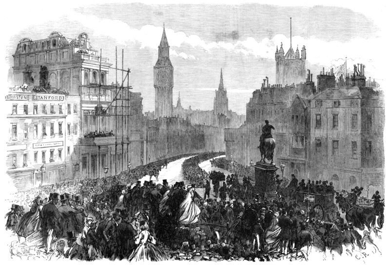 The Funeral of Lord Palmerston: the procession passing Charing-Cross, 1865. Creator: C. R..