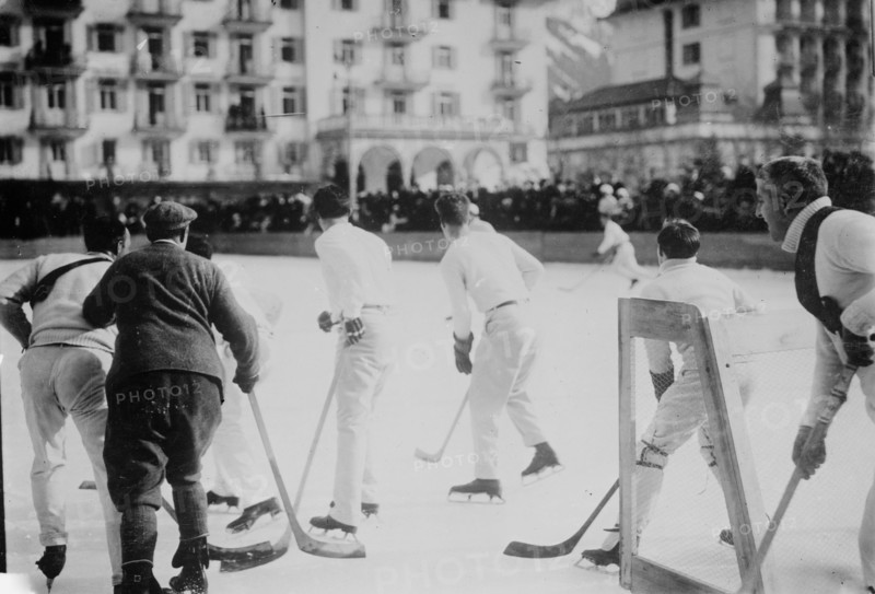 Hockey at Engelberg, Switz., between c1910 and c1915. Creator: Bain News Service.