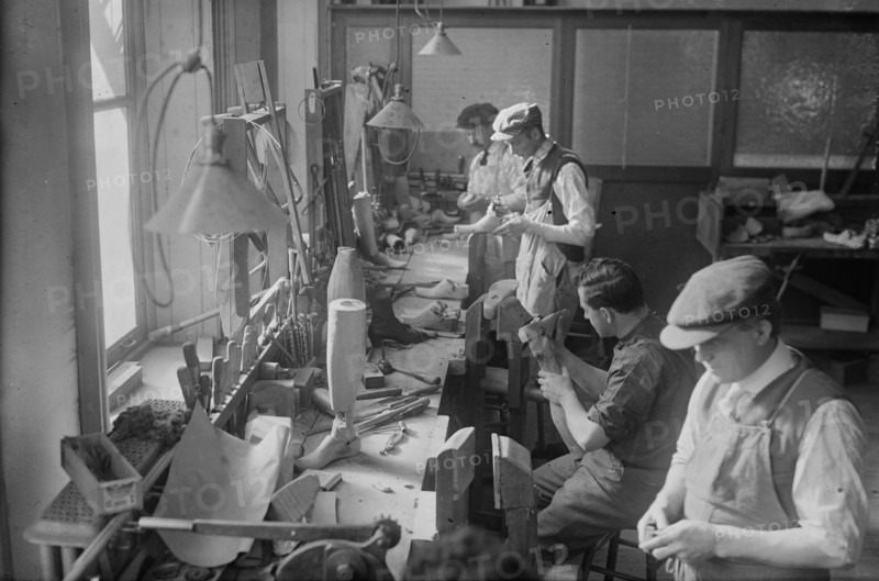 Cripples making artificial limbs, between c1915 and c1920. Creator: Bain News Service.