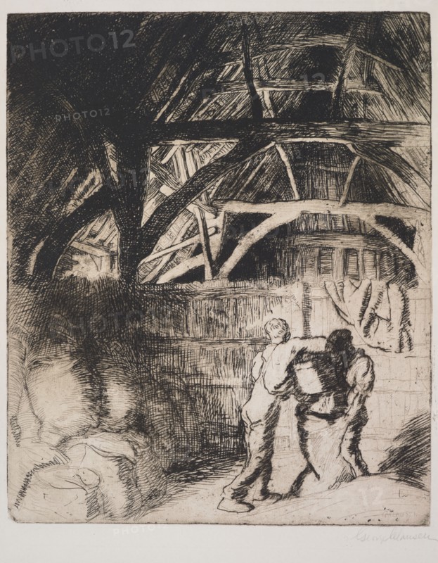 Filling sacks, 1912. Creator: George Clausen.