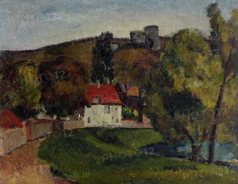 Landscape Village beneath the ruins,  c1915. Creator: Frederick James Porter.