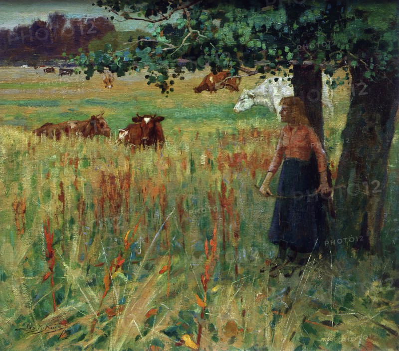 Girl with cattle, 1893. Creator: James McLauchlan Nairn.