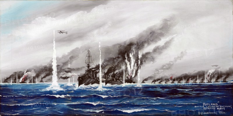 Jutland. Battle Cruisers Engaging German Navy, 1916. Creator: John Gibb Glendinning.