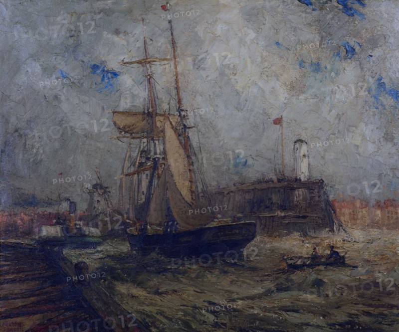 Brigantine going into Littlehampton Harbour, (c1900s) Creator: Nelson Ethelred Dawson.