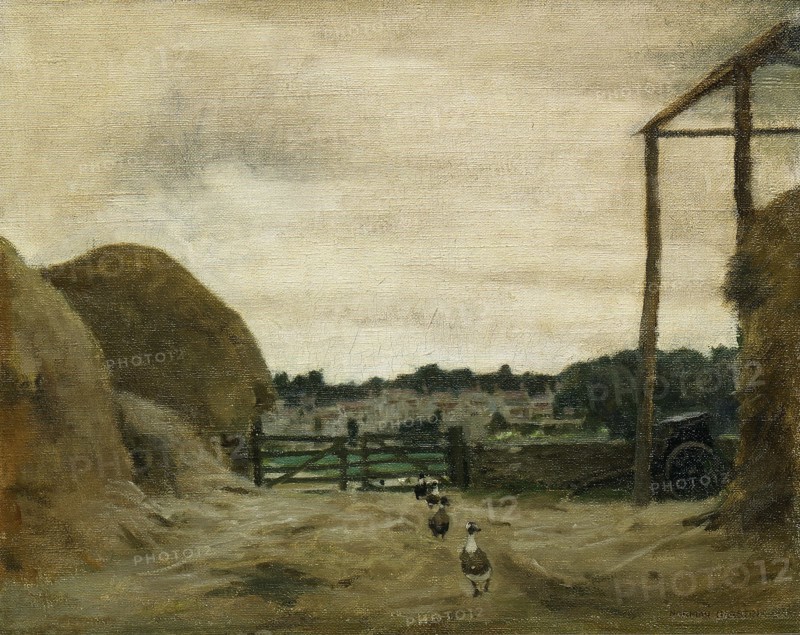Burford from West Hall Hill, farmyard, 1916. Creator: Norman Garstin.