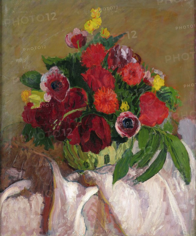 Mixed flowers on pink cloth, c1916. Creator: Roderic O'Conor.